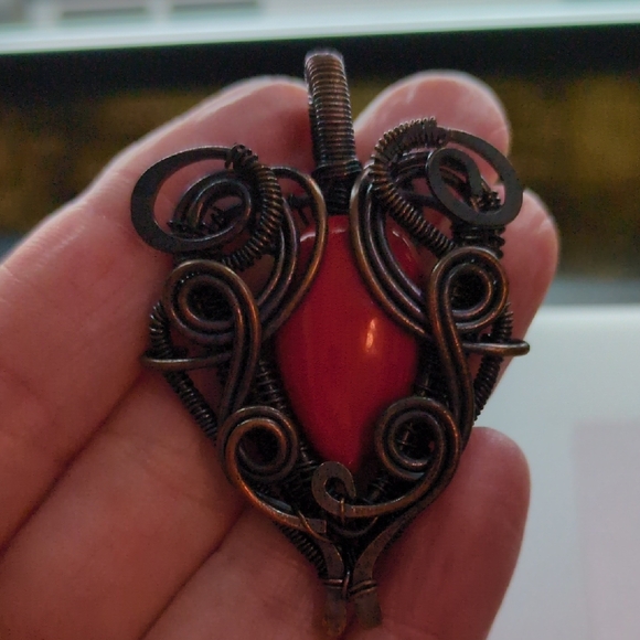 Handcrafted Wire Wrapped Red Pendant - Picture 3 of 5